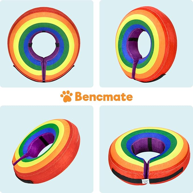 BENCMATE Inflatable Dog Cone Collar Alternative, Soft Dog Cone for Small Medium Large Dogs and Cats, Neck Recovery ECollar Donut Collar After Surgery (XLarge, Rainbow)