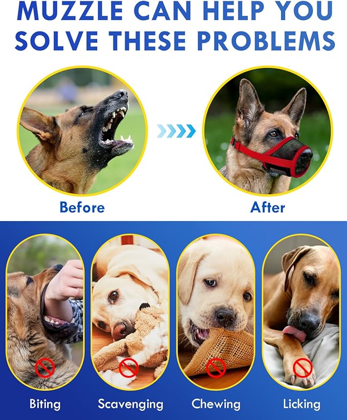 Dog Muzzle, Soft Air Mesh Muzzle for Small Medium Large Dogs Anti Biting Barking Chewing, Breathable Drinkable Adjustable Loop Pets Muzzle for German Shepherd Husky Labrador Retriever (Red,S)