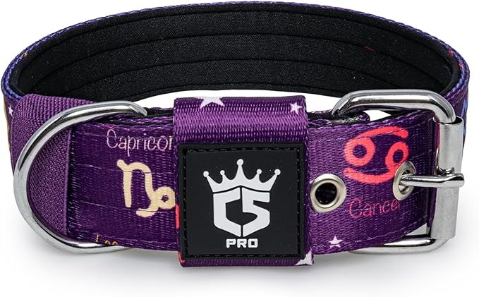 TSPRO Tactical Dog Collar 1.5 Inch Wide Thick Dog Collars with Heavy Duty Metal Buckle, Durable, Strong, Adjustable for Medium to Large Dogs (Constellation Purple M)