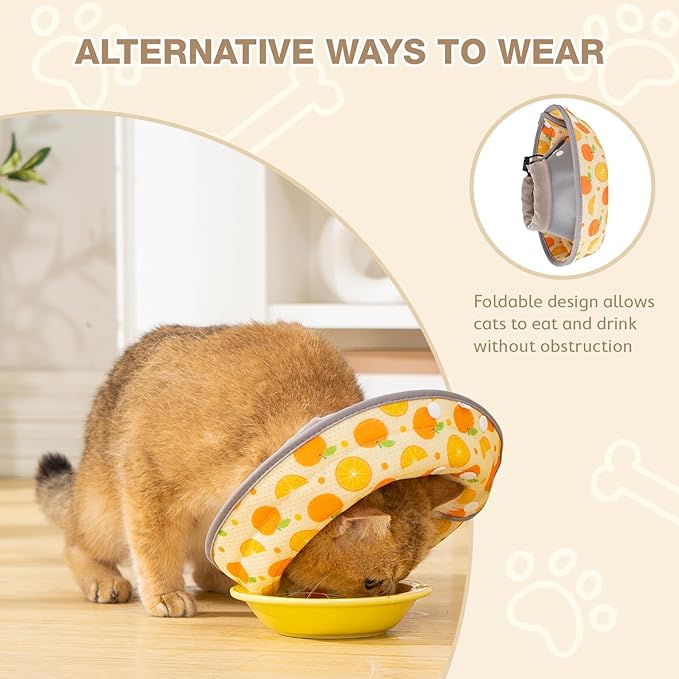 Avont Cat Cone Collar Soft to Stop Licking, Adjustable Foldable Lightweight Kitten Recovery Collar After Surgery for Small Dogs, Elizabeth Cone of Shame Alternative -Orange(S)