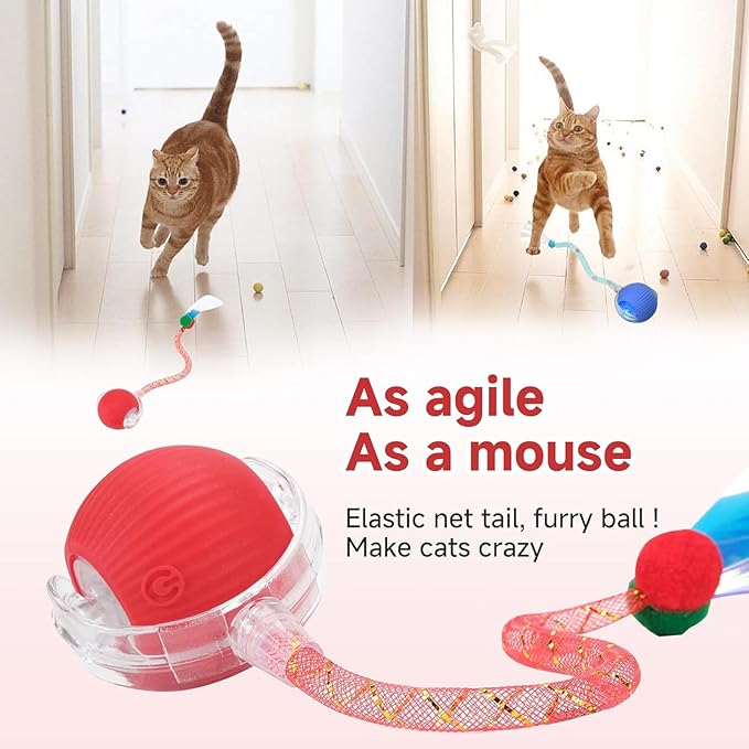 Speed 2.0 Tail Interactive Cat Toys for Indoor Cats, Chirping & Motion Activate Cat Toy, Smart Kitten Rolling Ball Moving Ball Toys, Rechargeable Dog Cat Bal l for Enrichment Exercise (Yellow)