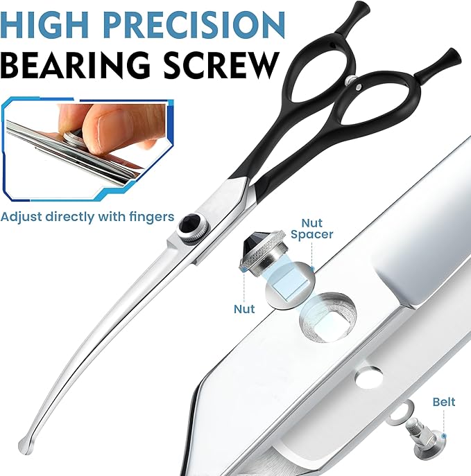 Dragon Creek 6.5" Downward Curved Dog Grooming Scissors Shears for Grooming Face and Paws Safety Round Tips Shears Trimming Cutting Scissors for Dog Cat Pet Black