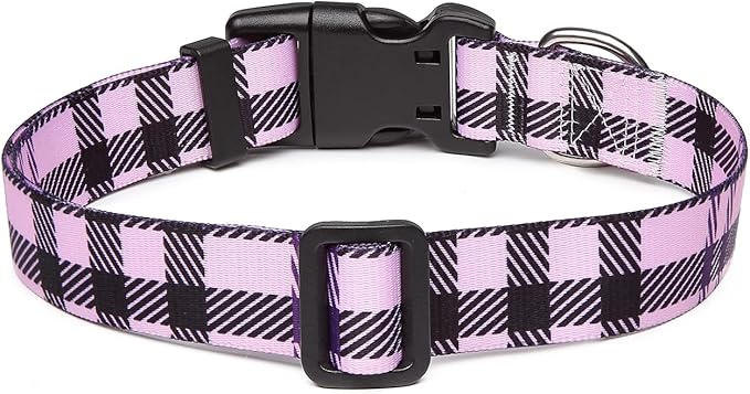 Mercano Adjustable Dog Collar - Special Design Patterns, Soft Nylon Comfortable Durable Pet Collar for Small Medium Large Dogs (L, Purple Plaid)