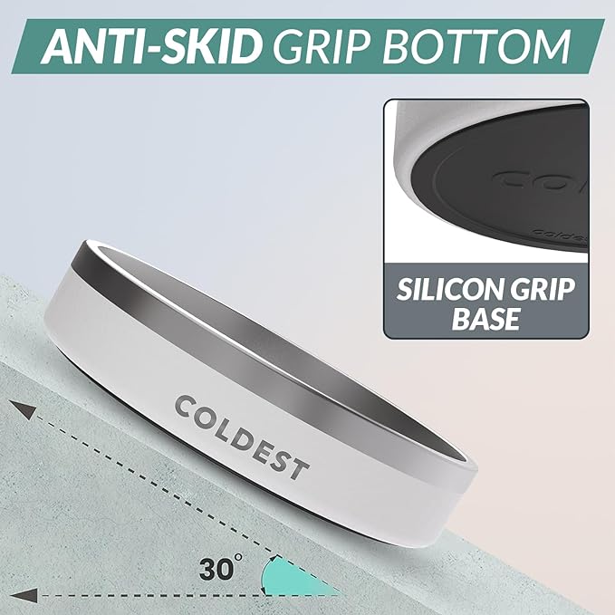 Coldest Dog Bowl - Anti Rust Metal, Non Slip, 3 Layers Insulated Stainless Steel Dog Bowls - Spill Proof & Heavy Duty - Water Bowl for Dogs, Cats & Pets, Dish Washer Safe (21 oz, Epic White)