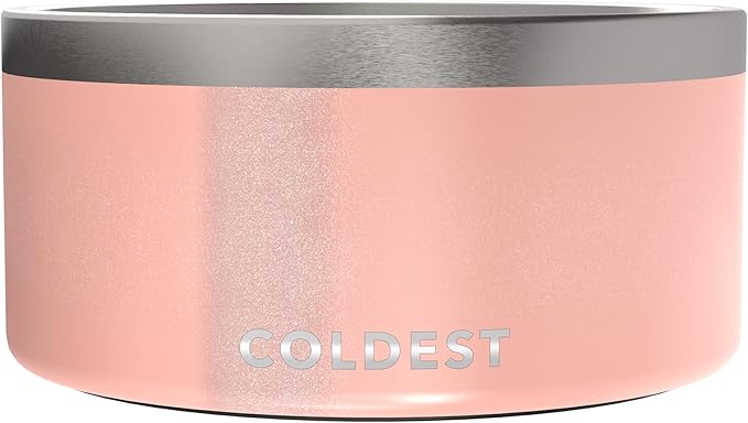 Coldest Dog Bowl - Anti Rust Metal, Non Slip, 3 Layers Insulated Stainless Steel Dog Bowls - Spill Proof & Heavy Duty - Water Bowl for Dogs, Cats, Dish Washer Safe (200 oz, Forever Pink Glitter)