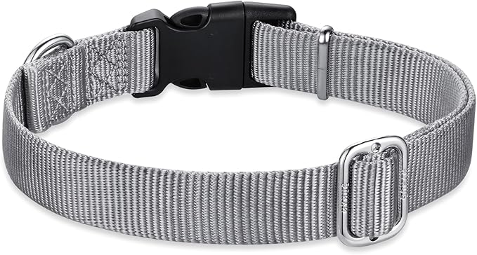 Hyhug Pets Solid Color Classic Regular Heavy Duty Basic Collar for Small Dogs, Unique Design Adjustment Triglide Slide (Buckle) Can Attached Name Tag Accessories. (Small, Sleet Gray)