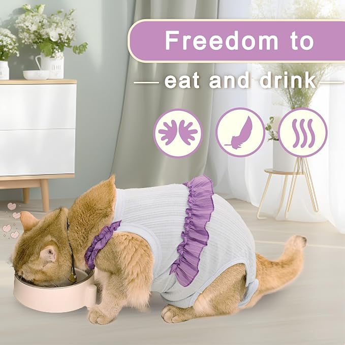 Cat Recovery Suit,Kitten Onesie After Surgery,E-Collar Alternative for Abdominal Wound and Skin Diseases,Soft Breathable Bodysuit After Spay（Purple-XL）