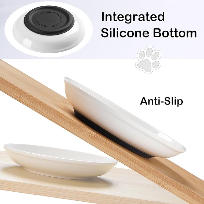 Cat Food Bowl,Healthy Ceramic Cat Bowls for Indoor Cats,Anti Whisker Fatigue Cats Dishes Set,Shallow Wide Kitten Plates for Food and Water,Non-Slip Silicone Bottom,6 Pack