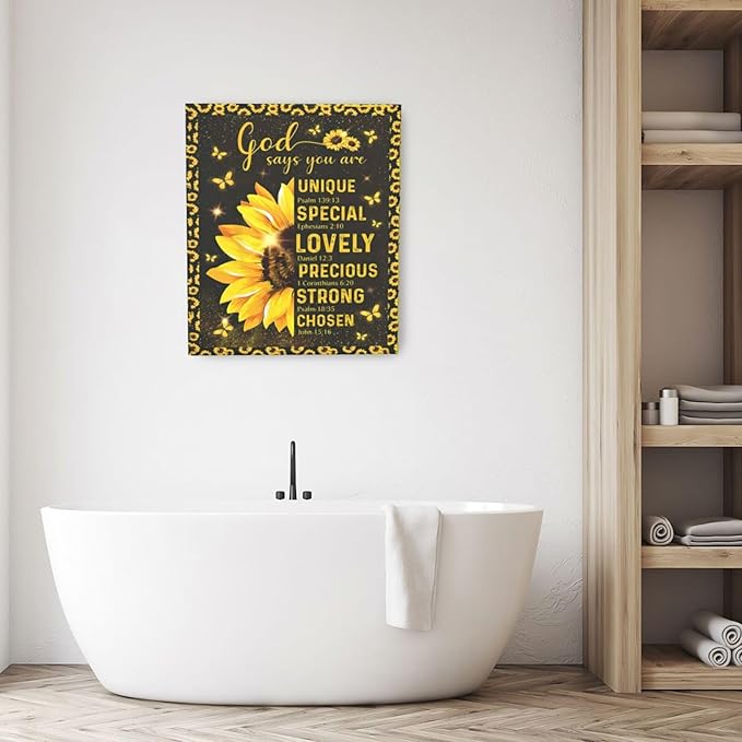 Christian Sunflower Bathroom Pictures Wall Art, Bible Verse Bathroom Wall Decor for Bedroom Office Wall Decorations for Bathroom Living Room Painting Artwork Modern Poster Prints 24"L x 20"W