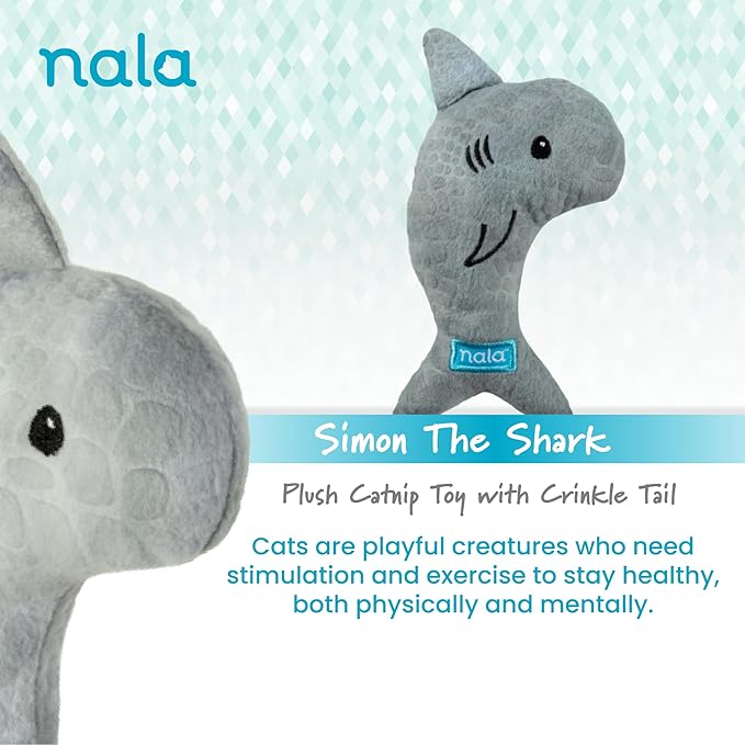 Caitec Presents Nala Cat Simon The Shark - Catnip Toy - Interactive Cat Toy - Chew Toy - Pillow Toy, 3 Pack