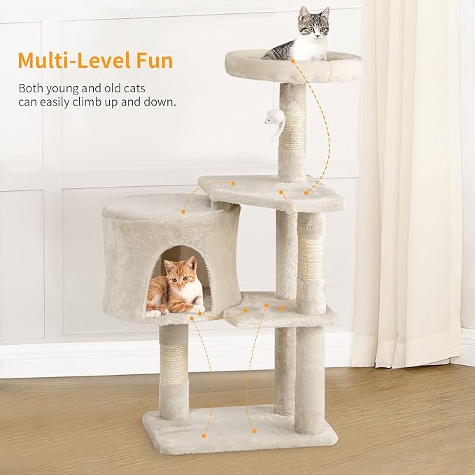 BestPet Cat Tree 36 inch Tall Scratching Toy Activity Centre Cat Tower Cat Condo Multi-Level Furniture Scratching Posts for Indoor Cats,Beige