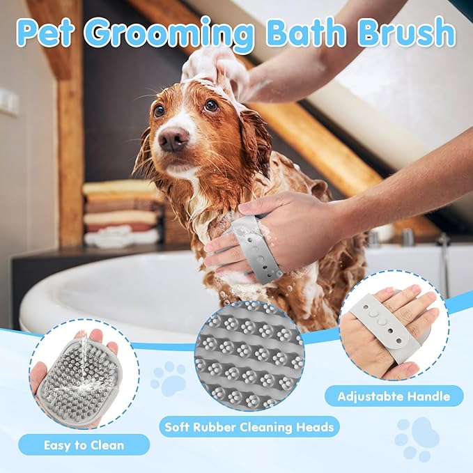 Cat Grooming Brush, 9PCS Dog Brush Kit with Pet Nail Clipper and File, Deshedding Brush for Cats, Cats Dog Shedding Brushs for Small Large Pets, Includes Flea Comb, Bath Brushs,Undercoat Rake (Grey)