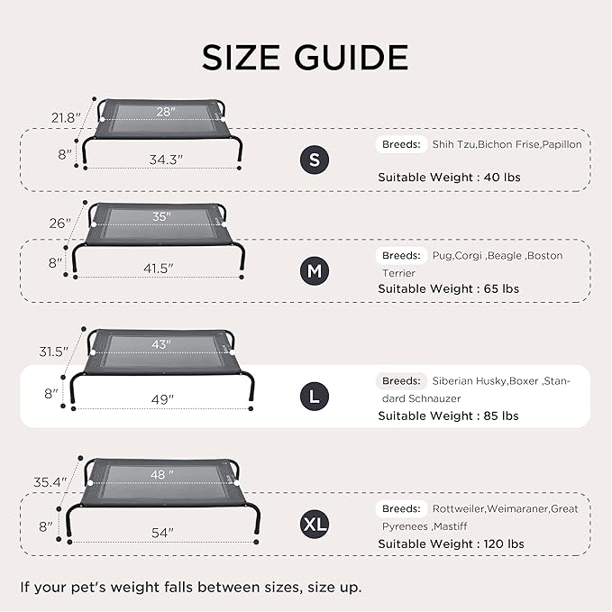 Bedsure Outdoor Elevated Dog Bed Medium Size Dog, Portable Indoor & Outdoor Cooling Raised Cot Pet Hammock Bed with Skid-Resistant Feet, Frame with Breathable Mesh, Terracotta, 43 inches