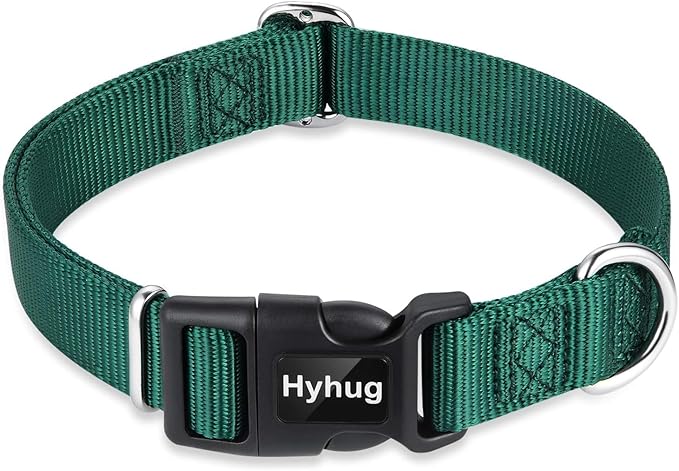 Hyhug Small Dog Collar Quick-Release Green| Heavy-Duty Nylon Puppy Collar, Adjustable & Durable Pet Supplies for Boy & Girl Dogs (Small, Dark Green)