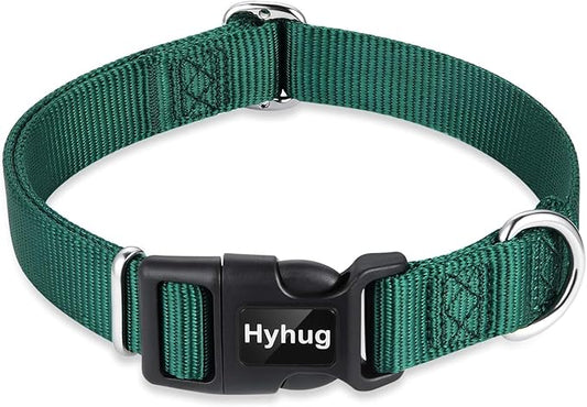 Hyhug Small Dog Collar Quick-Release Green| Heavy-Duty Nylon Puppy Collar, Adjustable & Durable Pet Supplies for Boy & Girl Dogs (Small, Dark Green)