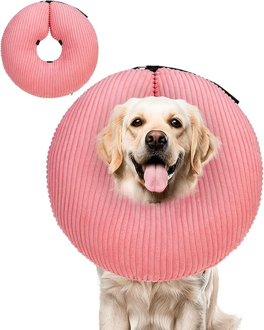 BINGPET Inflatable Dog Cone Collar Alternative After Surgery,Soft Recovery Cone for Dogs to Stop Licking,Protective Neck Donut E Collar Adjustable for Small Medium Large Dogs & Cats(Pink,L)