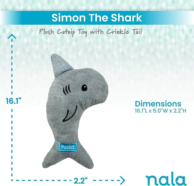 Caitec Presents Nala Cat Simon The Shark - Catnip Toy - Interactive Cat Toy - Chew Toy - Pillow Toy, 3 Pack
