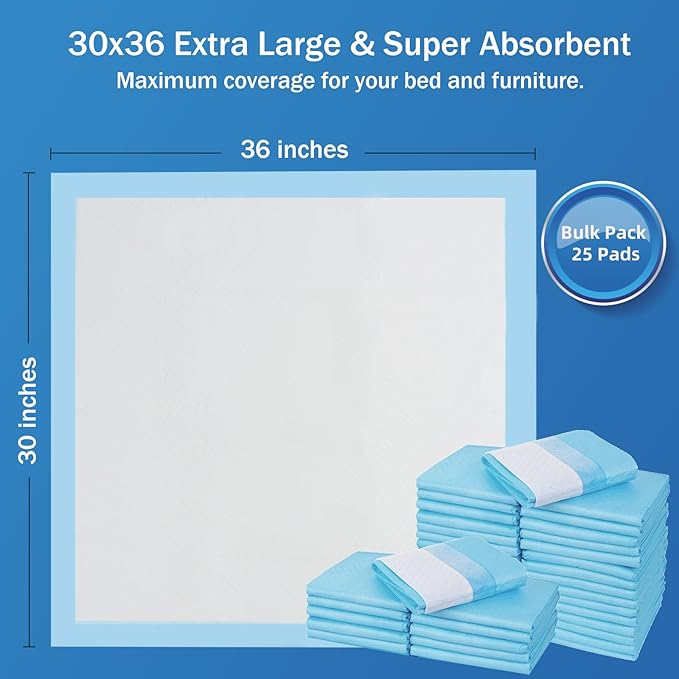 Bed Pads NO Adhesive Strip 30"x36" Thicken Elderly Adults Incontinence Underpads Disposable,Heavy Duty Absorbent Chucks Waterproof,XL Extra Large Puppy Pee Training Pad[25 Pads]