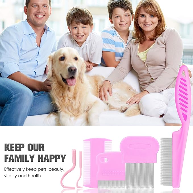 Cat & Dog Grooming Set - Fine Tooth Comb For Grooming And Removing Dandruff Flakes Remove Float Hair Tear Marks (pink)