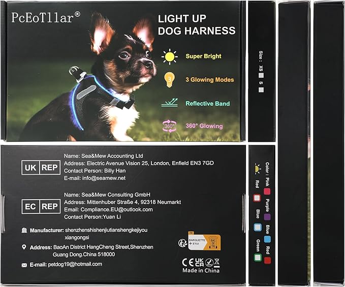PceoTllar Light Up Dog Harness, LED No Pull Reflective Dog Harness, Flashing Lighted for Night Walking - Small/Medium, (Black Green,s)