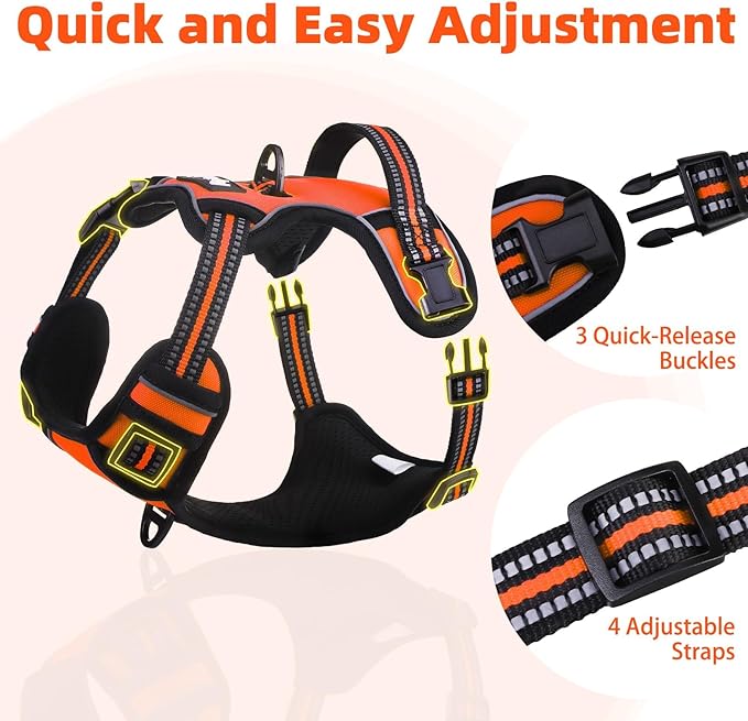 PUPTECK No Pull Dog Harness Small Sized, Adjustable Reflective Dog Harness with Handle Easy Control, Comfortable Soft Padded Pet Vest Harness for Small Dogs, Orange S