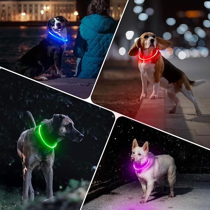 BSEEN Light Up Dog Collar - Rechargeable LED Dog Collar - 360° Glow in The Dark Pet Collar for Small Medium Large Dogs, TPU Cuttable Puppy Collar Safety Dog Lights for Night Walking (Red 70cm)
