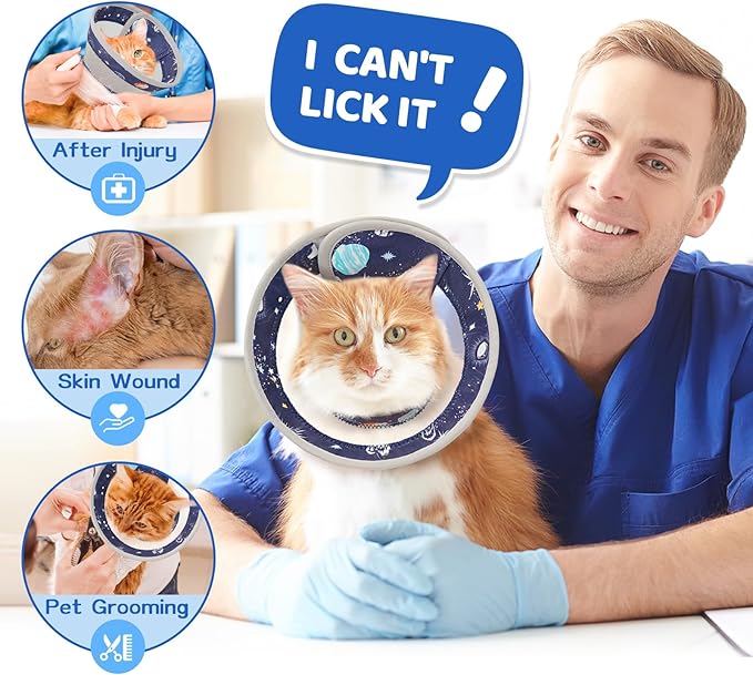 Breathable Air Mesh Cat Cone Collar Soft to Stop Licking, Adjustable, Foldable Lightweight Kitten Cones After Surgery Recovery for Cats & Kittens (Star Blue, M)