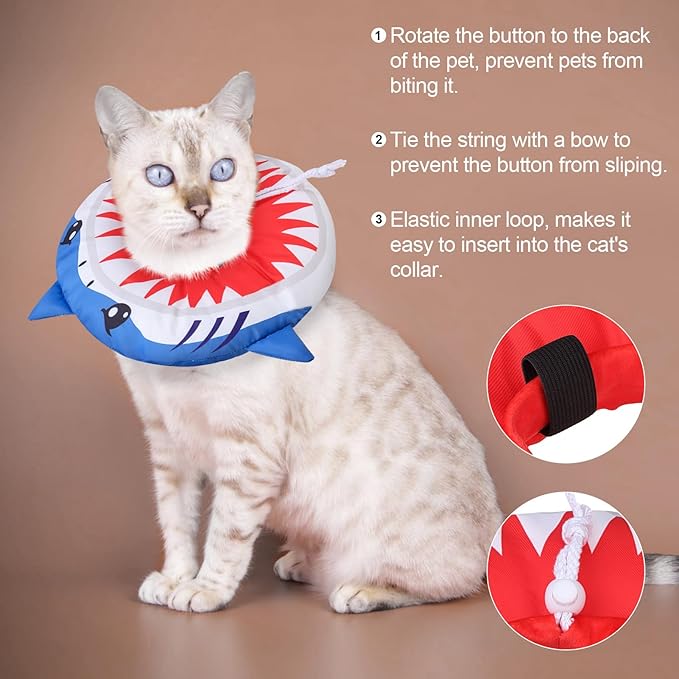 BEAUTYZOO Cat Cone Collars Soft, Cat Recovery E Collars After Surgery to Stop Licking, Adjustable Elizabeth Circle Collar Cute Pet Donut Pillow for Cats Kitten Small Dogs,Cute Shark M