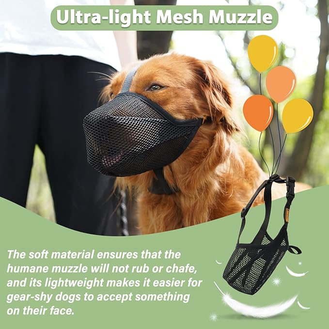 Mayerzon Dog Muzzle, Patented Soft Mesh Muzzle for Small Medium Large Dogs for Scavenging Biting Licking and Chewing, Allows to Pant and Drink (XL, Black)
