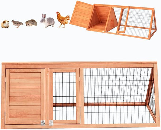 Chick Coop,Outdoor Chicken Run Cage Wooden Triangle Quail Coop with Ventilating Wire Poultry Hutch for Small Animals (Ntural Wood)
