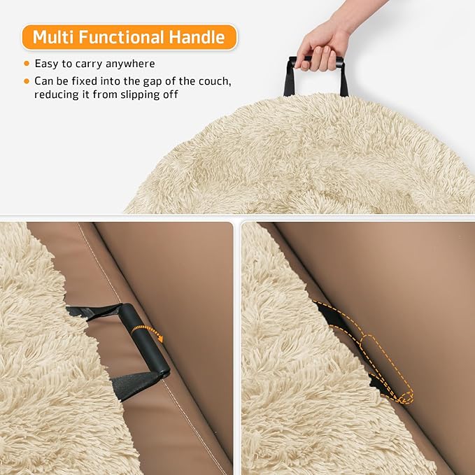 Calming Dog Bed Fluffy Plush Dog Mat for Furniture Protector with Removable Washable Cover for Large Medium Small Dogs and Cats (Small(35x31x5),Beige)