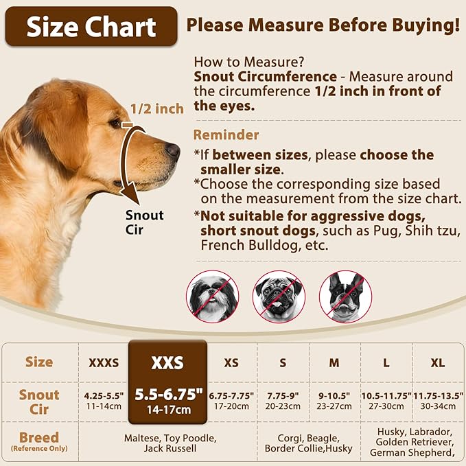 Crazy Felix Nylon Dog Muzzle for Small Medium Large Dogs Dachshund Beagle Poodle Labrador, Air Mesh Breathable and Drinkable Pet Mouth Guard for Anti-Biting Chewing Scavenging (XXS, Black)