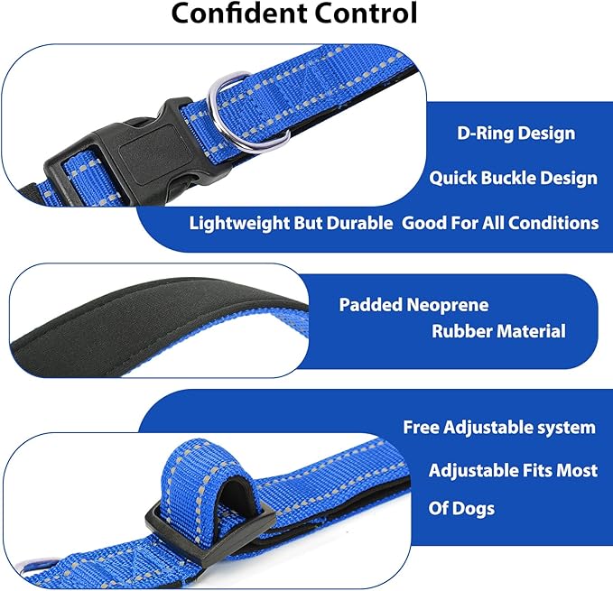Reflective Dog Collar Padded with Soft Neoprene Breathable Quick Release Basic Dog Collars for Puppy Small Dogs Boy Girl Blue