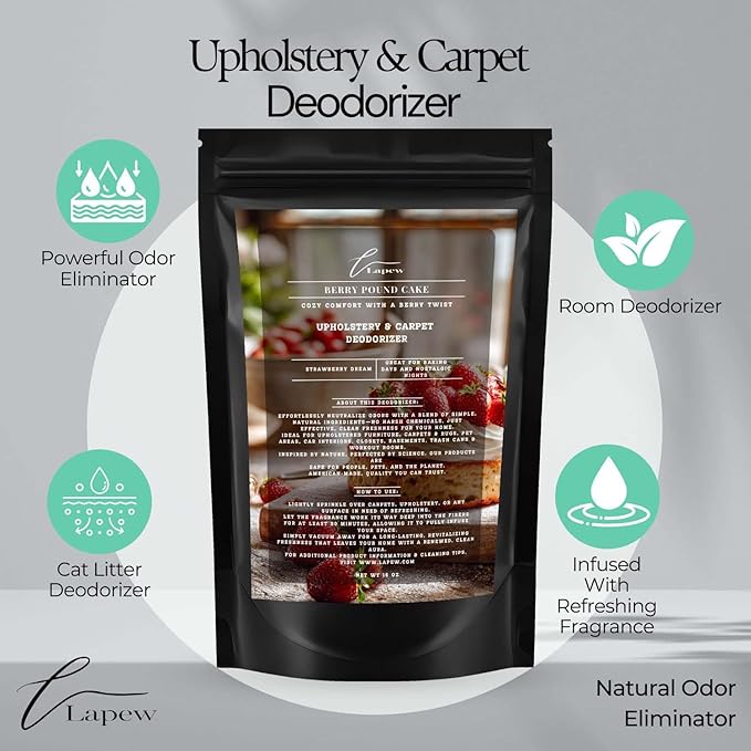 Berry Pound Cake Carpet Freshener Powder: Powerful Odor Eliminator for Home, Upholstery Deodorizer, Carpet Deodorizer, Pet Urine, Cat Litter Box - Strawberry Pound Cake Fragrance