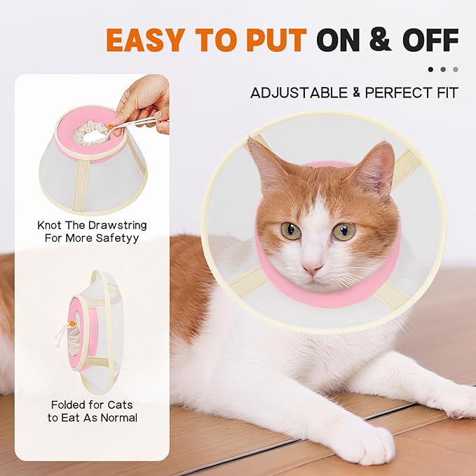 Cat Cone Collar Soft- Adjustable Comfortable Air Mesh Recovery Cone After Surgery to Stop Licking and Scratch, Alternative to Plastic Elizabethan Collar for Cat, Whiskers Freedom (Pink, XS)