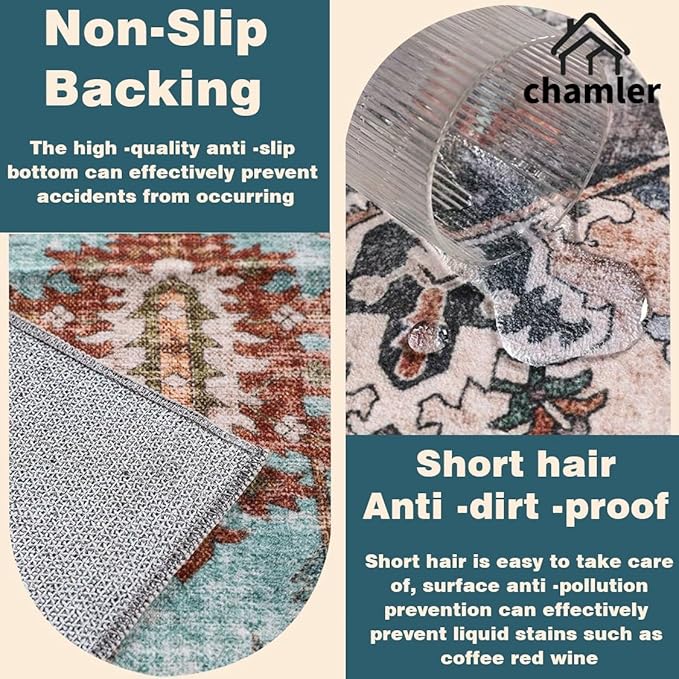 10'x14' Washable Area Rug Boho Chic Medallion Distressed Design Non-Shedding Easy Care Ideal for High Traffic Areas in Rug for Living Room Bedroom Office Coffee Table Large Carpet