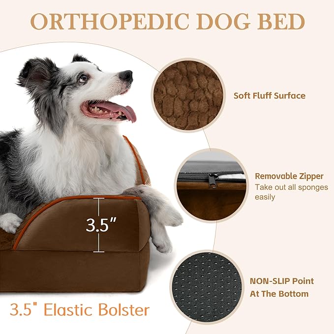 Comfort Expression Small Dog Beds Waterproof Orthopedic Foam Dog Sofa Beds for Medium Dogs Comfy Pet Bed with Washable Removable Cover & Non-Slip Bottom(Small,Chocolate Brown)