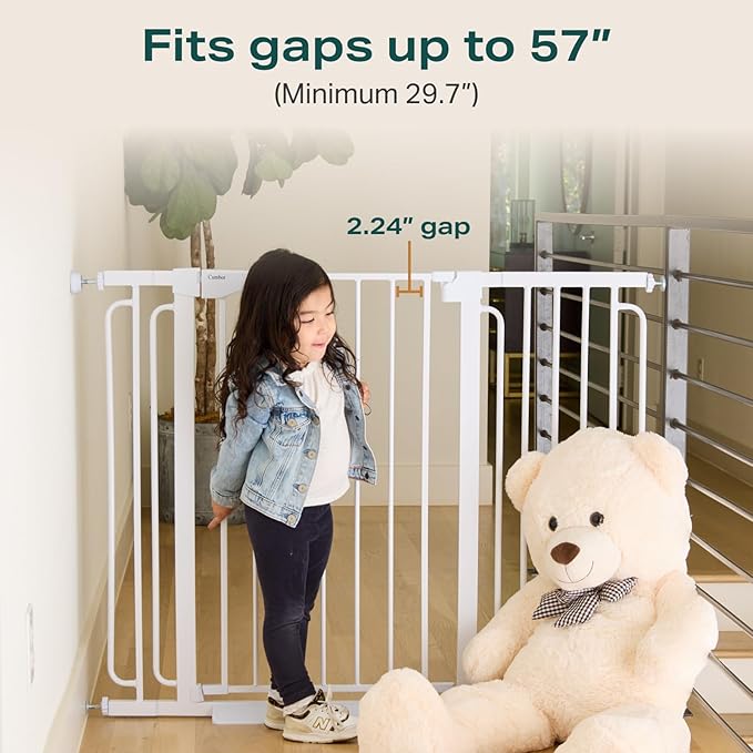 Cumbor 36" Extra Tall Baby Gate for Stairs, 29.7-57" Extra Wide Dog Gate for Doorways Hallways, Pressure Mounted Child Gate for Wide Opening, Auto Close Personal Safety for Babies and Pets, White