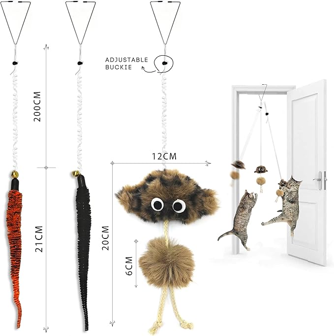 Cat Toys for Indoor Cats,Interactive Door Hanging Cat Toys Attached with Catnip/Feathers/Birds/Worm Toys for Cats/Kitten Toys(3 Pack)