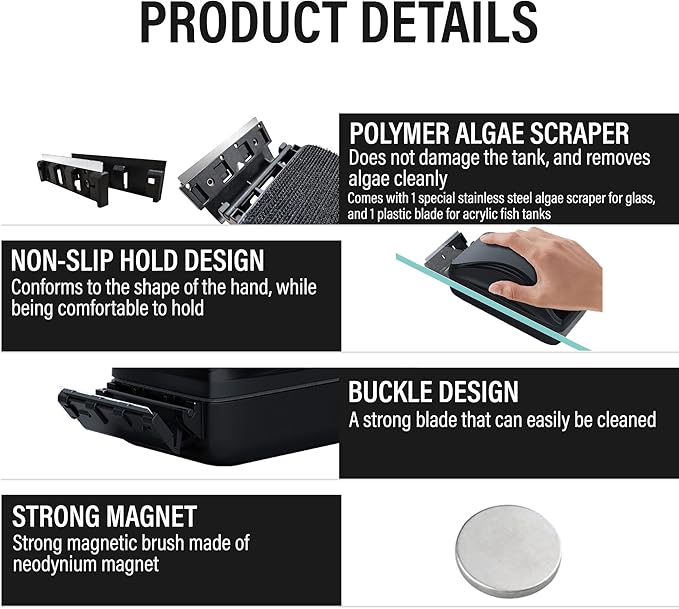 Aquarium Super Strong Magnetic Cleaner Glass Fish Tank Megnet Brush Algae with Scraper Floating Brush Medium