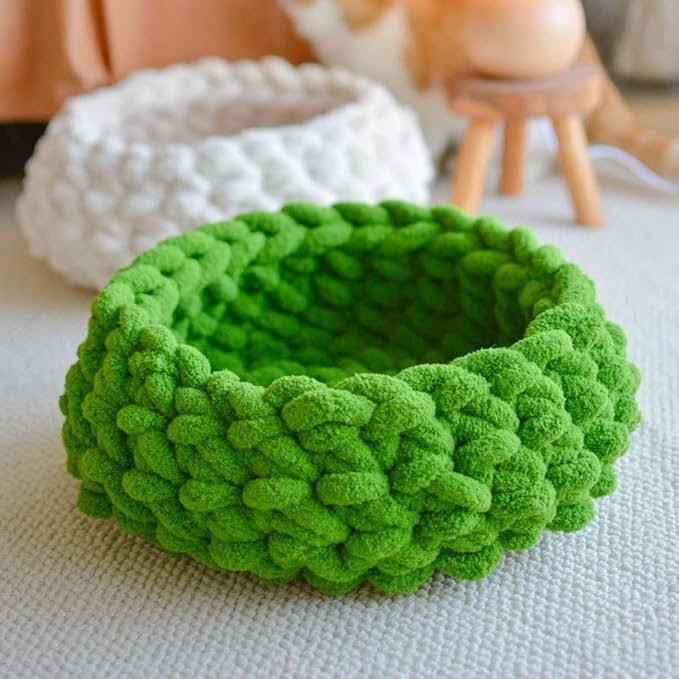 Cat Nest Bed – Premium Handwoven Washable Extra Soft Round Cave House for Indoor Kitten & Kitty, Small & Large (LGreen,Medium)