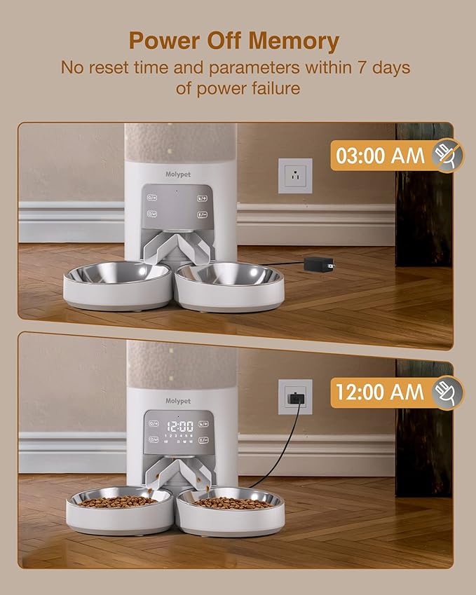 Automatic Cat Feeder for 2 Cats - Cat Food Dispenser with Double Bowls 6L, 10S Voice Recorder Programmable Timed Cat Feeder up to 6 Meals per Day