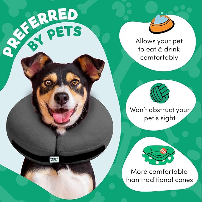BENCMATE Inflatable Dog Cone Collar Alternative, Soft Dog Cone for Small Medium Large Dogs and Cats, Neck Recovery ECollar Donut Collar After Surgery (Large, Dark Grey)