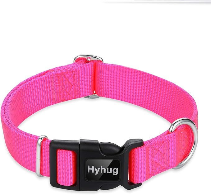 Hyhug Pets Classic Regular Heavy Duty Nylon Dog Collar with Easy to Put On & Off Buckle. (Small, Hot Pink)