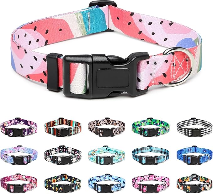 Mercano Adjustable Dog Collar - Special Design Patterns, Soft Nylon Comfortable Sturdy Pet Collar for Small Medium Large Dogs (XS, Watermelon)