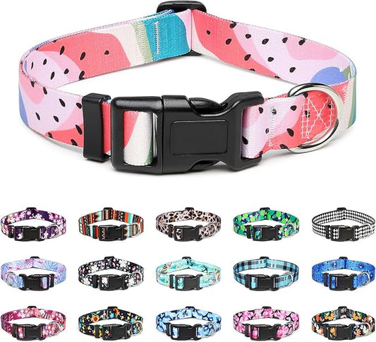 Mercano Adjustable Dog Collar - Special Design Patterns, Soft Nylon Comfortable Sturdy Pet Collar for Small Medium Large Dogs (XS, Watermelon)
