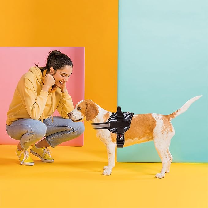 Dogline Dog Harness, Reflective No-Pull Adjustable Vest with Handle for Walking, Training, Breathable, No - Choke Harness for Small, Medium or Large Dogs Room for Patches Zebra Black/White S 18"-24"