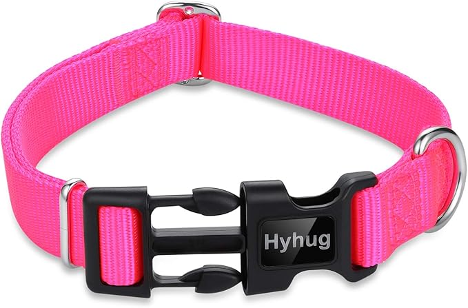 Hyhug Pets Classic Regular Heavy Duty Nylon Dog Collar with Easy to Put On & Off Buckle. (Small, Hot Pink)