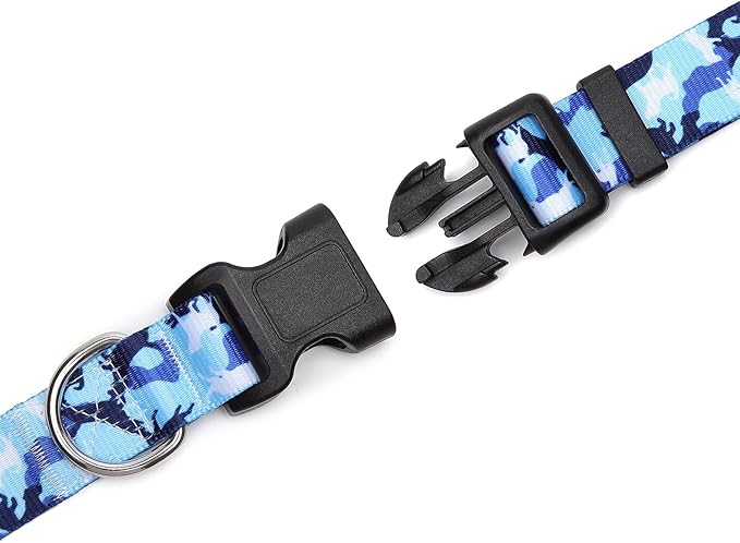 Mercano Adjustable Dog Collar - Special Design Patterns, Soft Nylon Comfortable Durable Pet Collar for Small Medium Large Dogs (L, Dog Camouflage Blue)