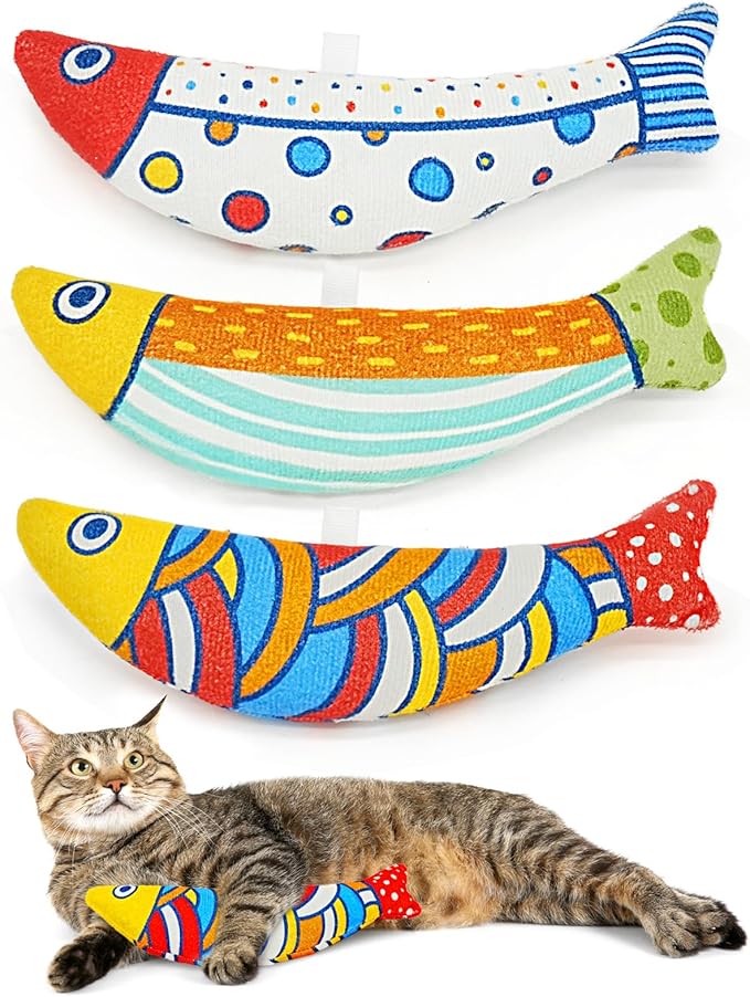 Cat Fish Catnip Toys for Cats, Pet Chew Toy for Bored Indoor Adult Cats, Crinkle Cat Kicker Toy for Indoor Kittens